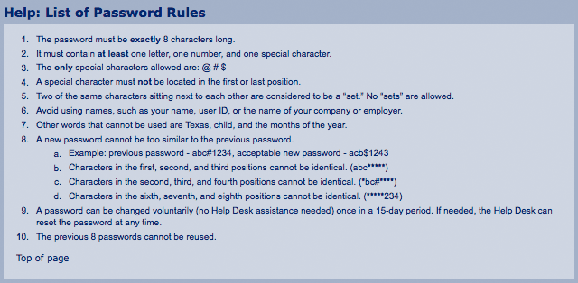 Attorney General of Texas Child Support password requirements